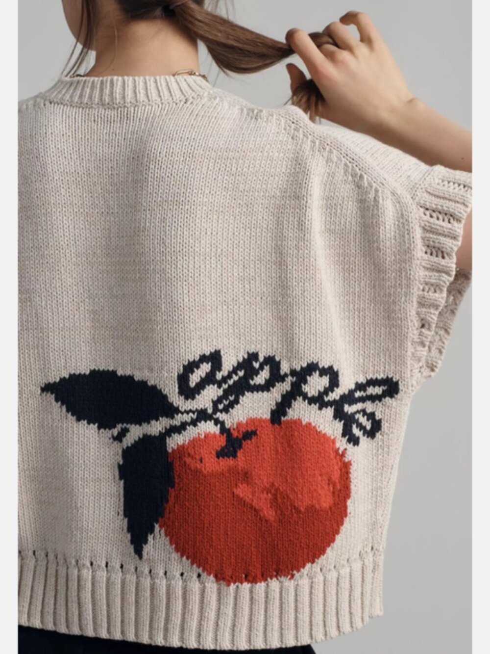 Anthropologie Maeve Short-Sleeve Veggie Motif Graphic Sweater Apples XL NWT - Picture 2 of 5